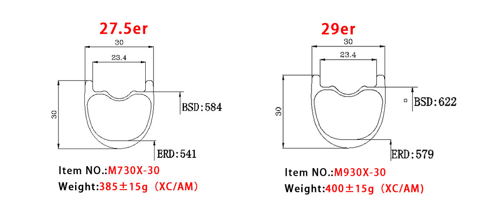 30mm Carbon Tubeless MTB Rims For AM XC